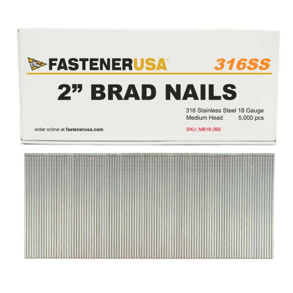2" BRAD NAILS 18 GAUGE 316 STAINLESS 5M Box FastenerUSA
